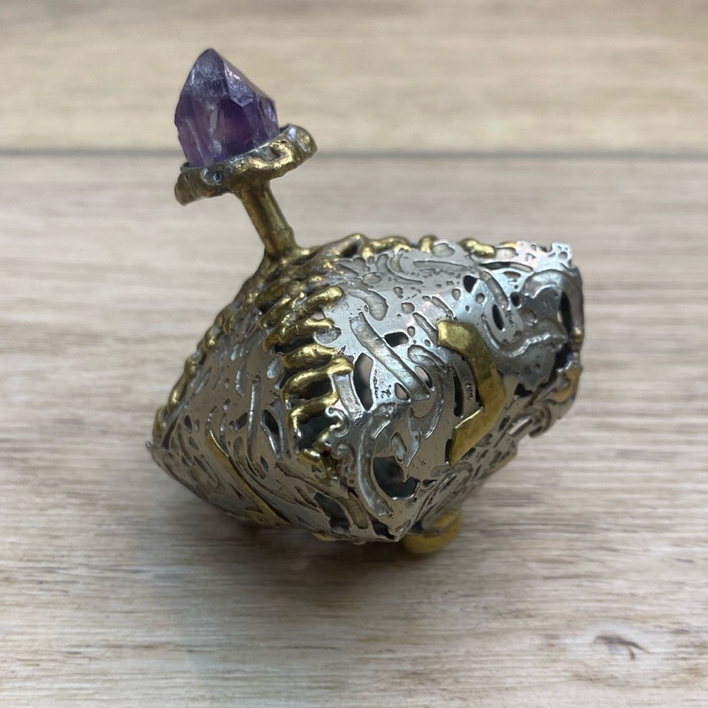 Vintage Brutalist Art‎ Dreidel with Amethyst